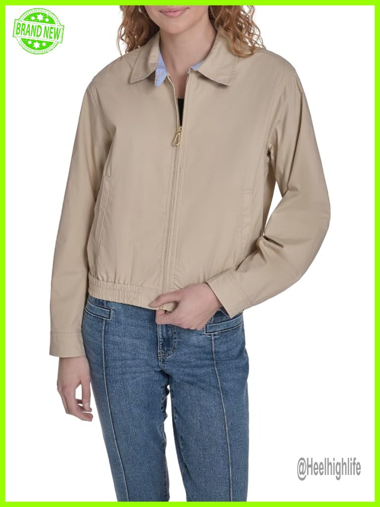 Cotton Long Sleeve Zip Front Jacket With Collar
